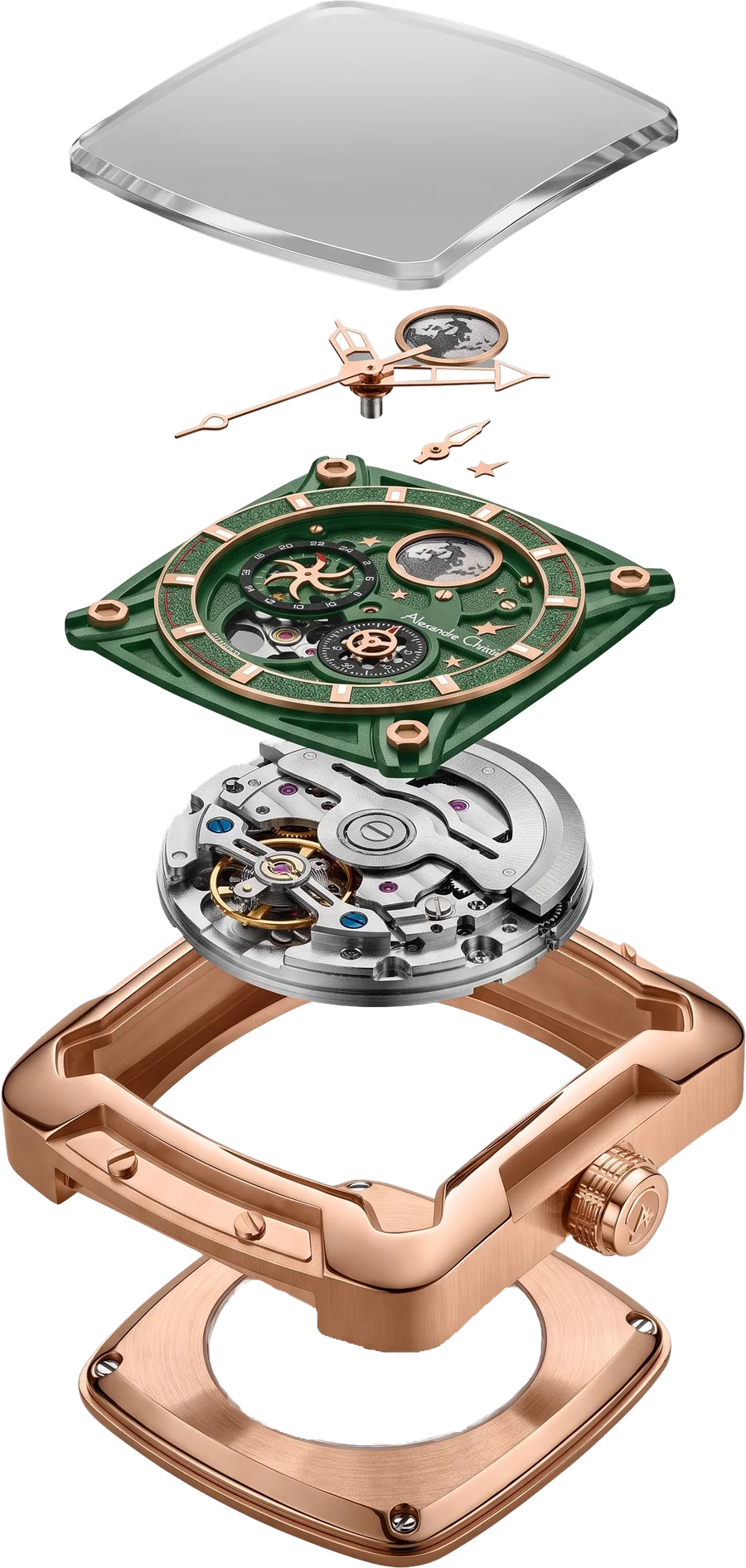 Cosmic movement and case, exploded