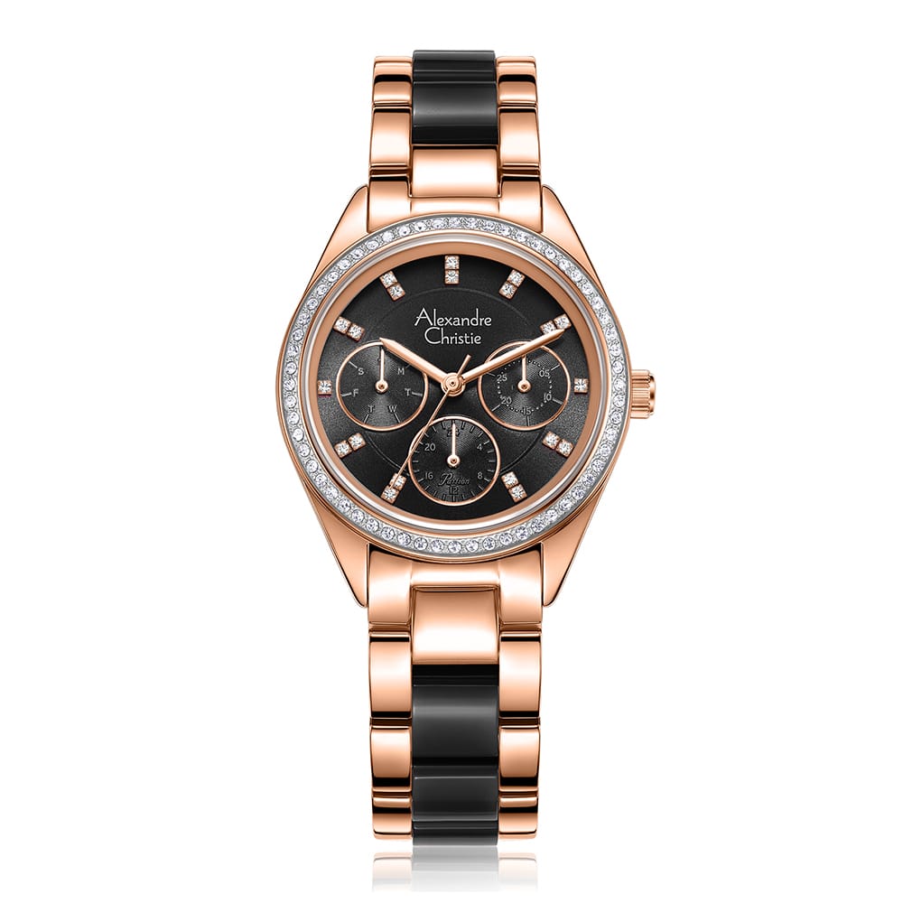 AC 2A60 BFB Ladies Multifunction Watch - Black Rose Gold - Alexandre ...